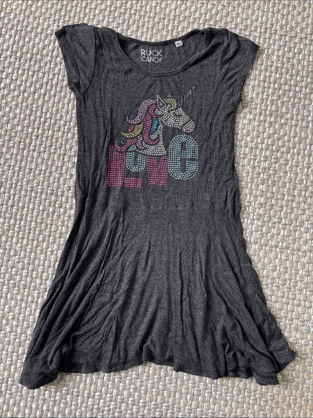 Rock & Candy Charcoal Unicorn Tee Dress with Multicolor Studs